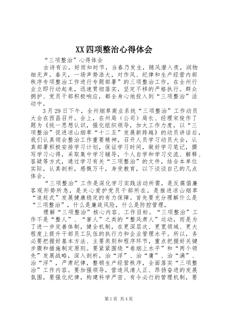 XX四项整治心得体会_第1页