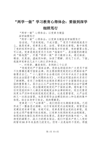 “两学一做”学习教育心得体会：要做到深学细照笃行