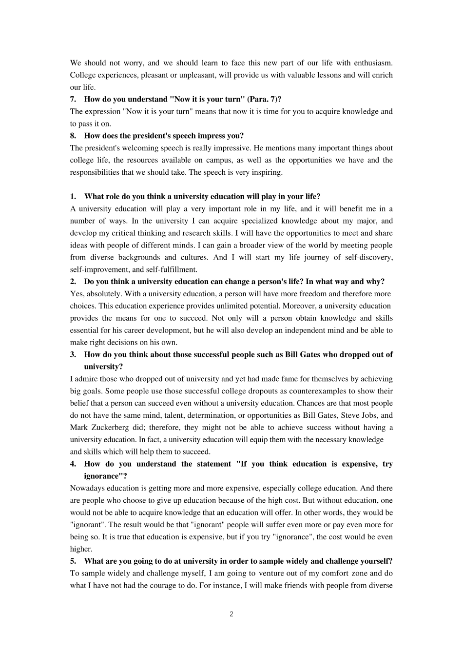 新视野大学英语第三版读写教程第一册Unit1课后习题答案 _第2页