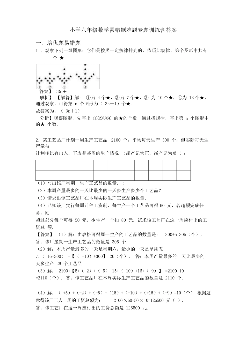 小学六年级数学易错题难题专题训练含答案 _第1页