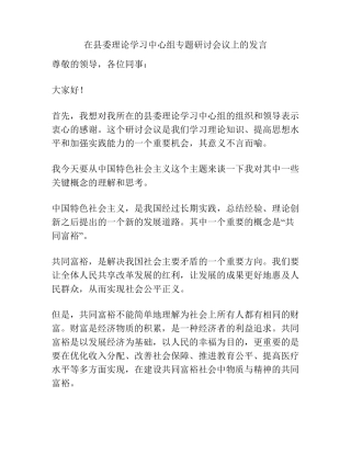 在县委理论学习中心组专题研讨会议上的发言 