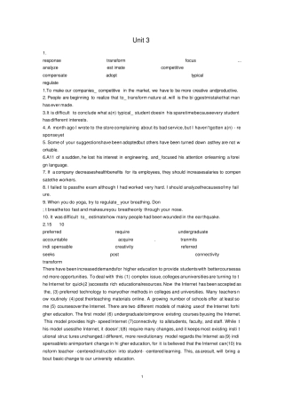 新视野大学英语第三版读写教程第一册Unit3课后答案 