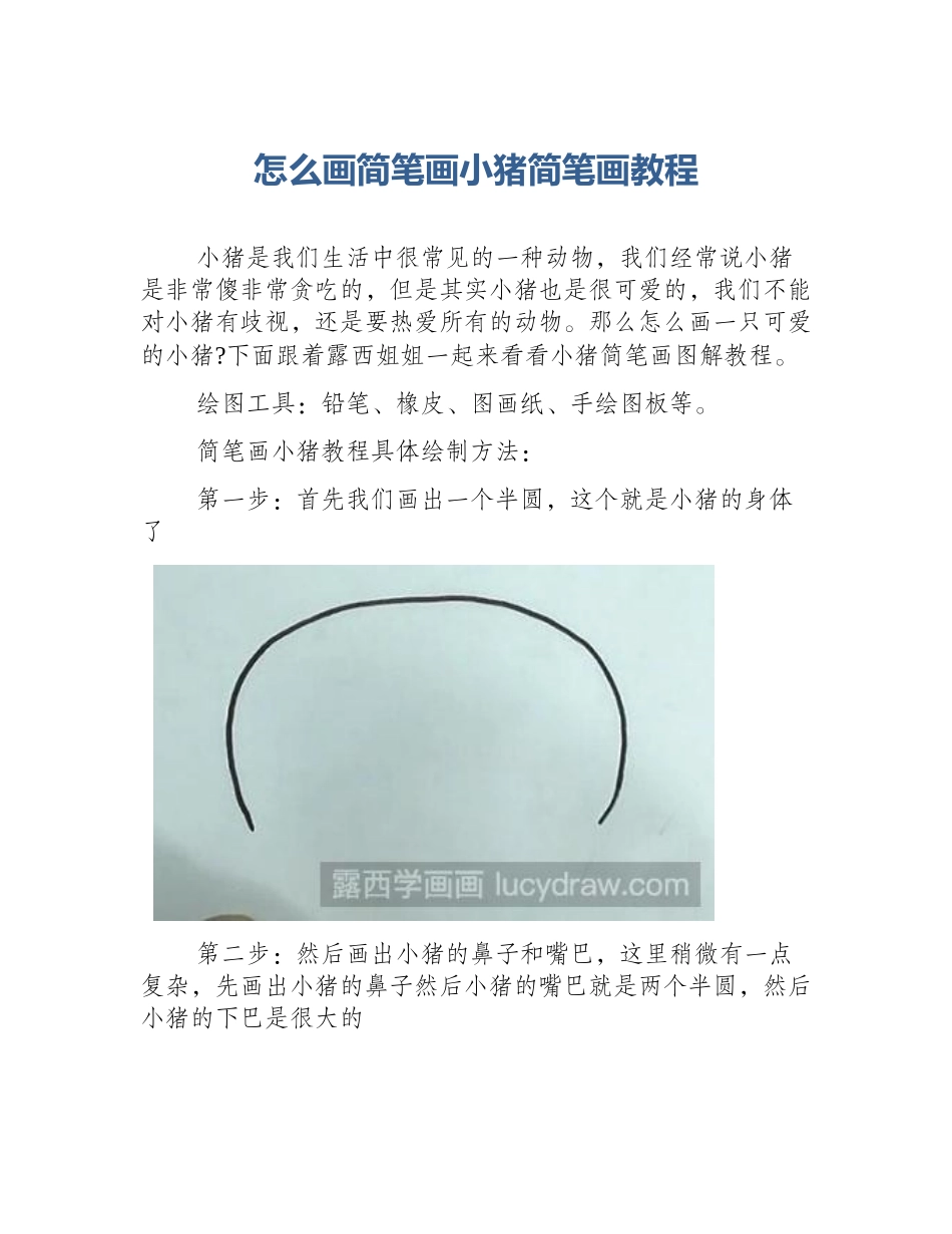 怎么画简笔画小猪简笔画教程_第1页