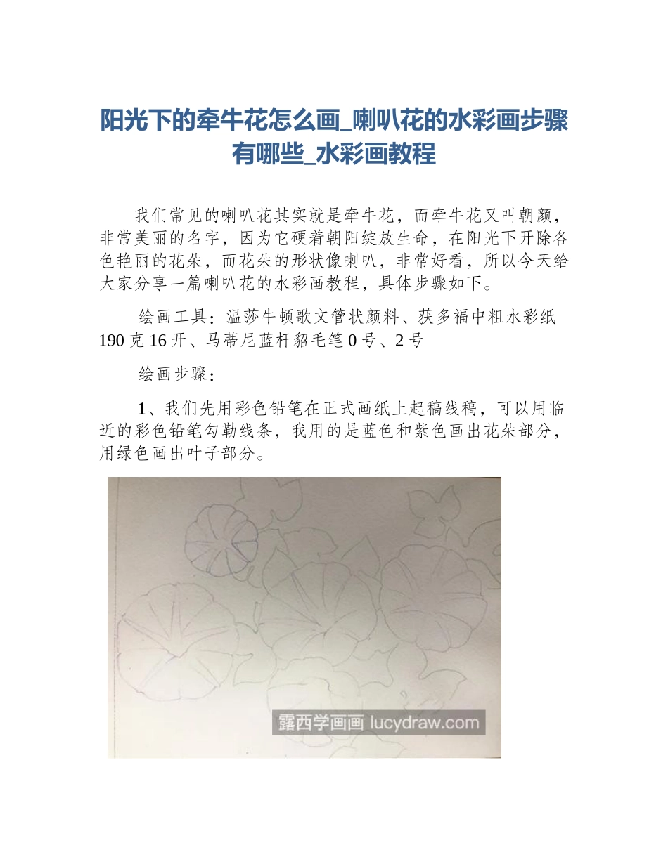 阳光下的牵牛花怎么画_喇叭花的水彩画步骤有哪些_水彩画教程_第1页