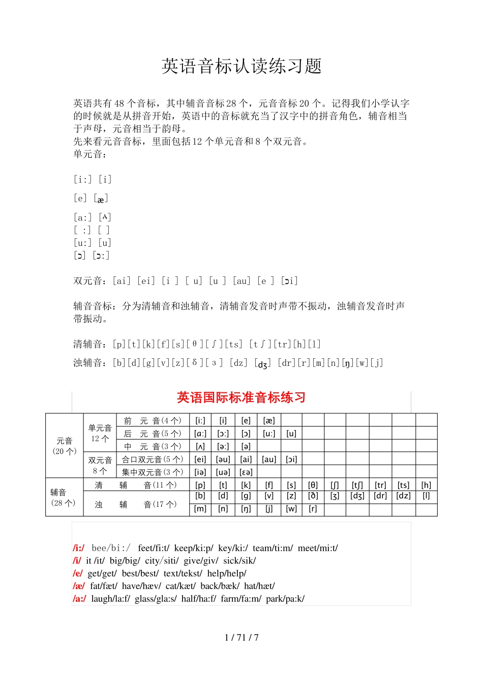 英语国际音标认读练习题 _第1页