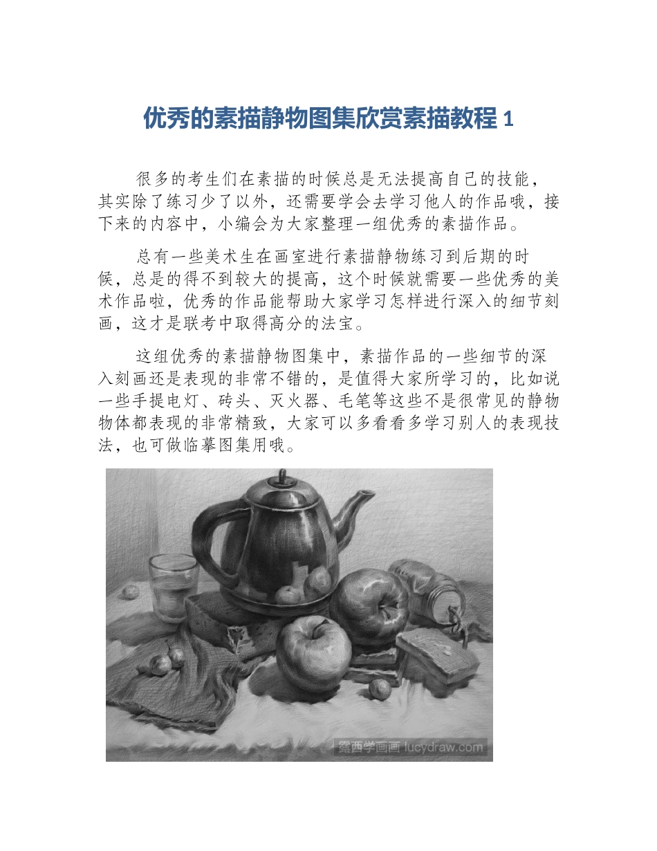 优秀的素描静物图集欣赏素描教程1_第1页