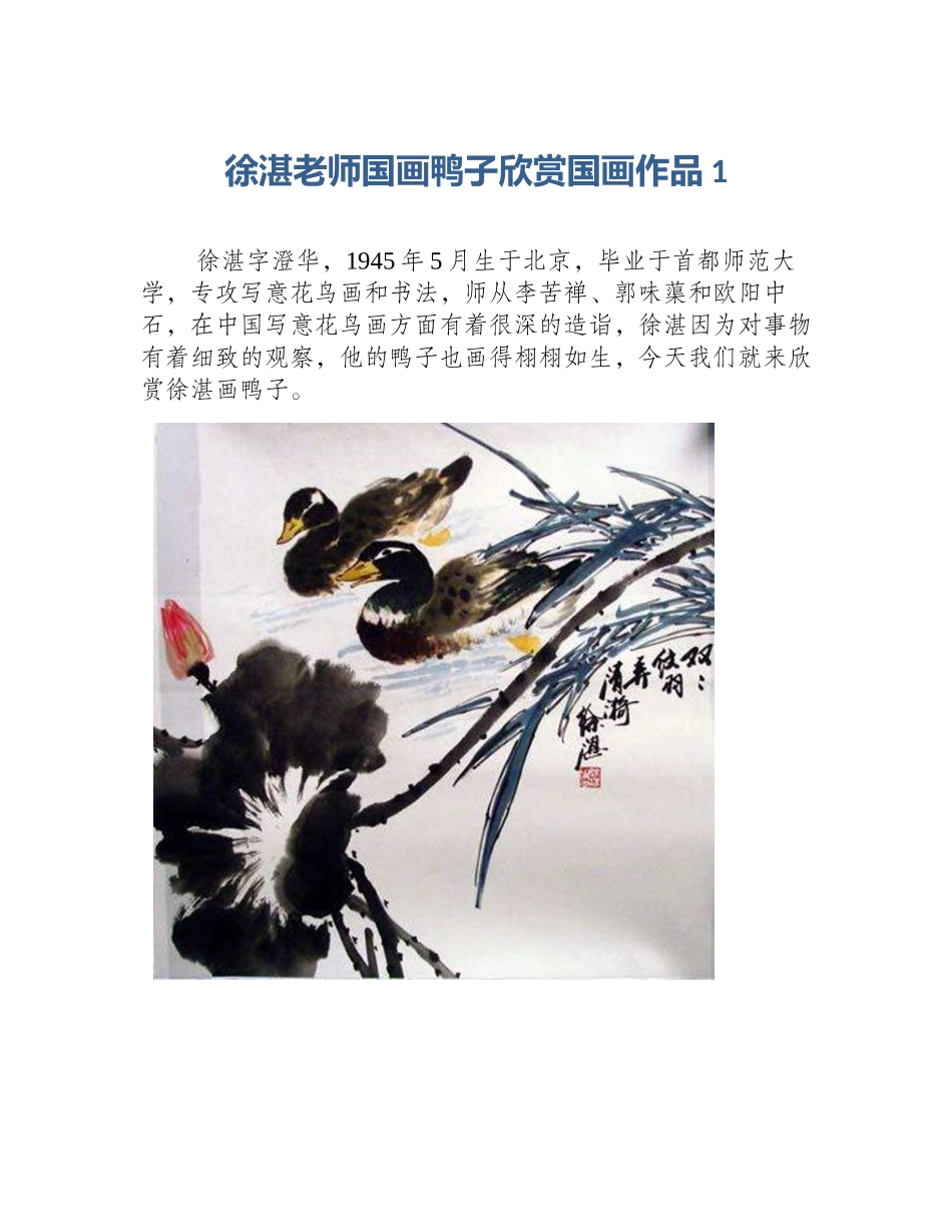 徐湛老师国画鸭子欣赏国画作品1_第1页