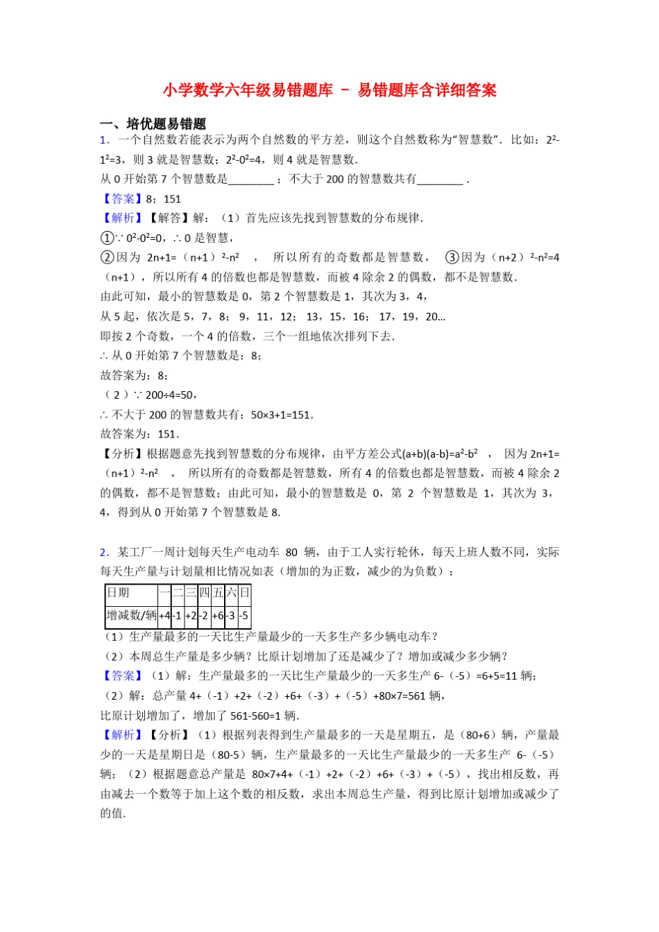 小学数学六年级易错题库 - 易错题库含详细答案 _第1页