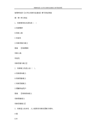 智慧树知到《大学生创新创业基础》章节测试答案 