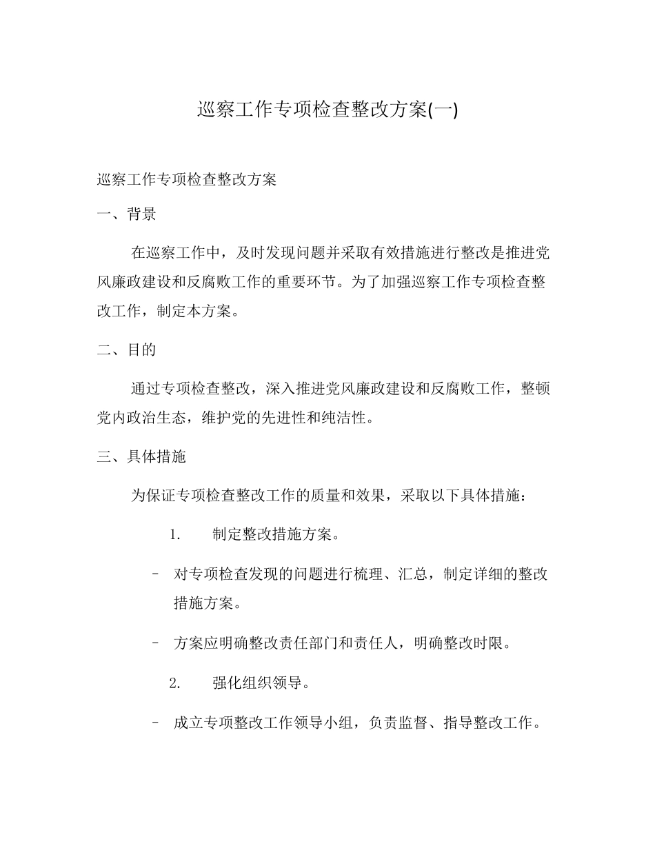 巡察工作专项检查整改方案(一) _第1页