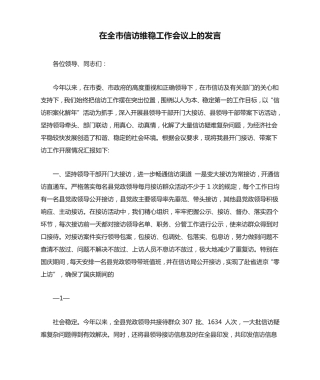在全市信访维稳工作会议上的发言 