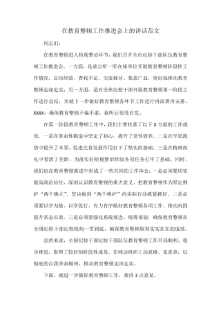 在教育整顿工作推进会上的讲话范文 