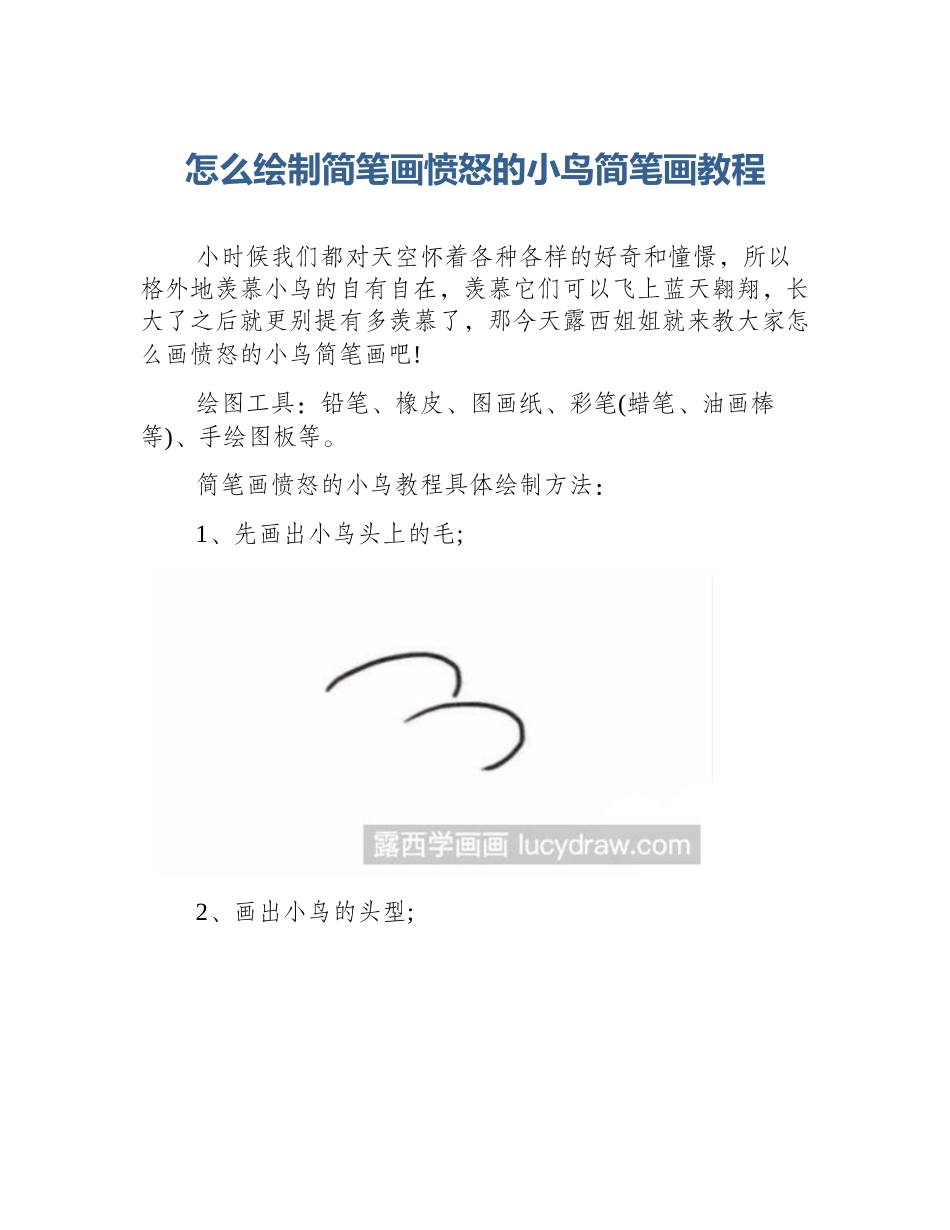 怎么绘制简笔画愤怒的小鸟简笔画教程_第1页