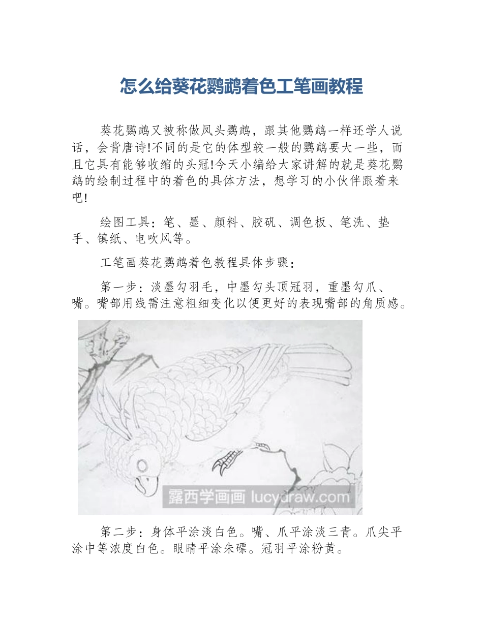 怎么给葵花鹦鹉着色工笔画教程_第1页