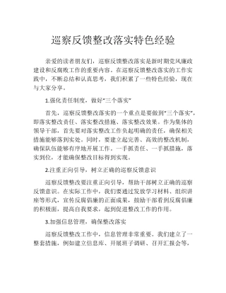 巡察反馈整改落实特色经验 