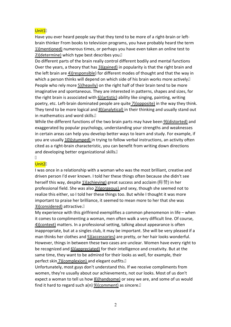 新视野大学英语4(第三版)读写教程bankedcloze的答案及文章 _第2页