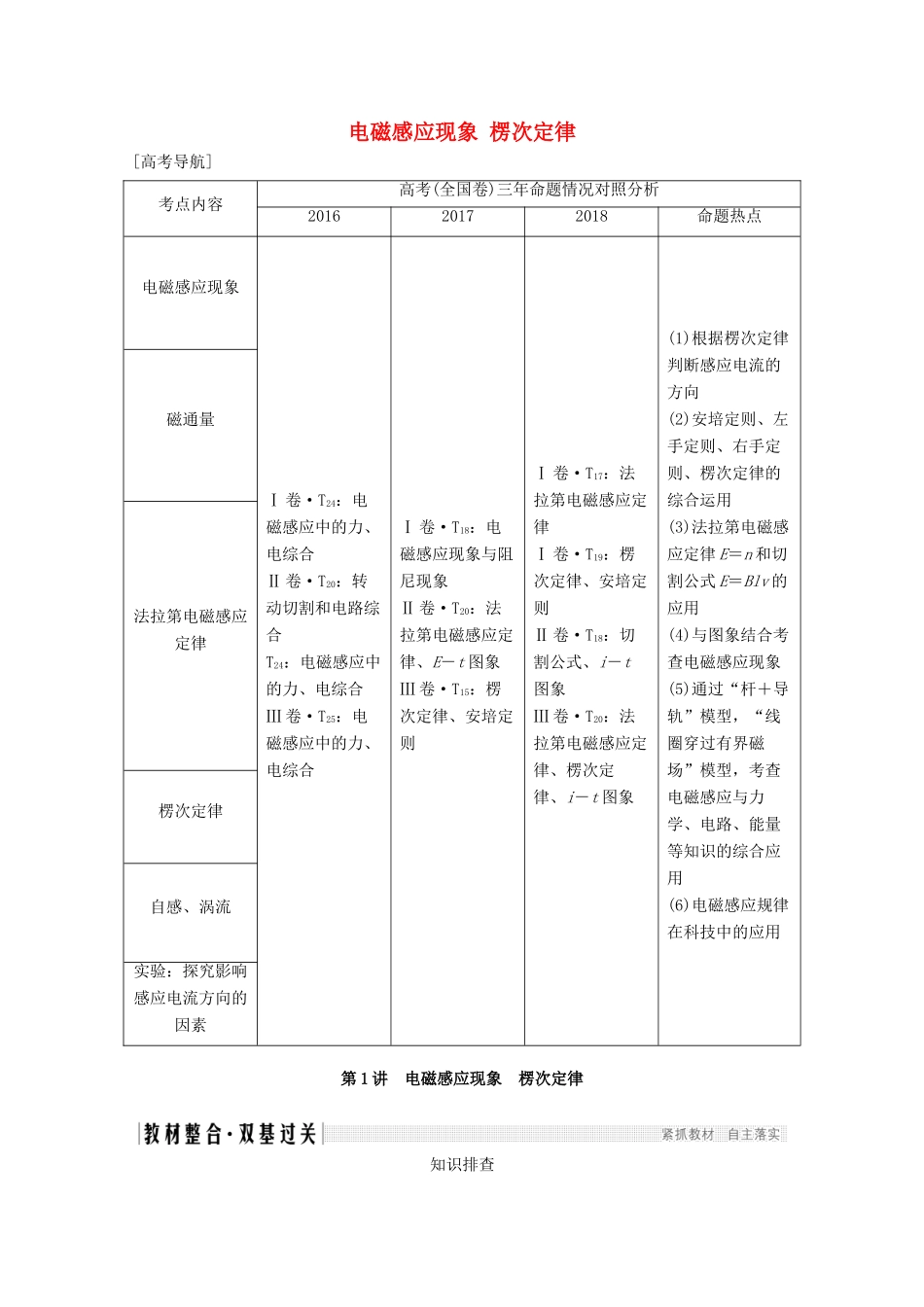 （鲁京津琼）高考物理总复习 第十章 电磁感应 第1讲 电磁感应现象 楞次定律教案-人教版高三全册物理教案_第1页