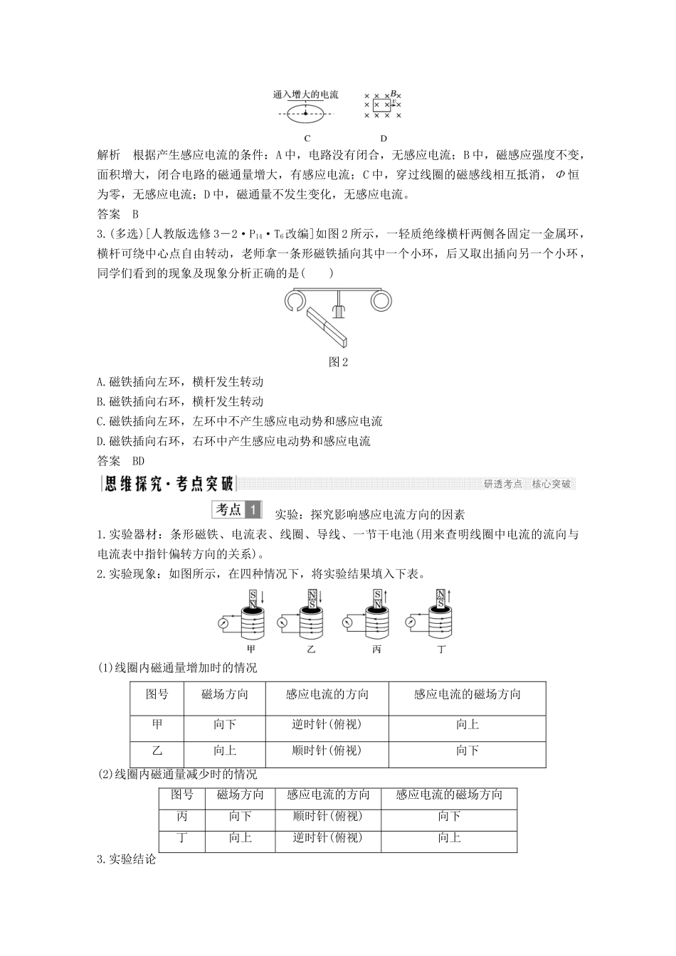 （鲁京津琼）高考物理总复习 第十章 电磁感应 第1讲 电磁感应现象 楞次定律教案-人教版高三全册物理教案_第3页