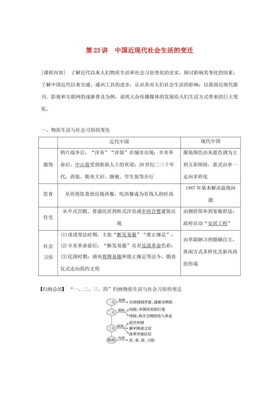 （鲁京津琼专用）高考历史大一轮复习 第八单元 中国特色社会主义建设的道路与社会生活的变迁 第23讲 中国近现代社会生活的变迁教案（含解析）新人教版-新人教版高三全册历史教案_第1页