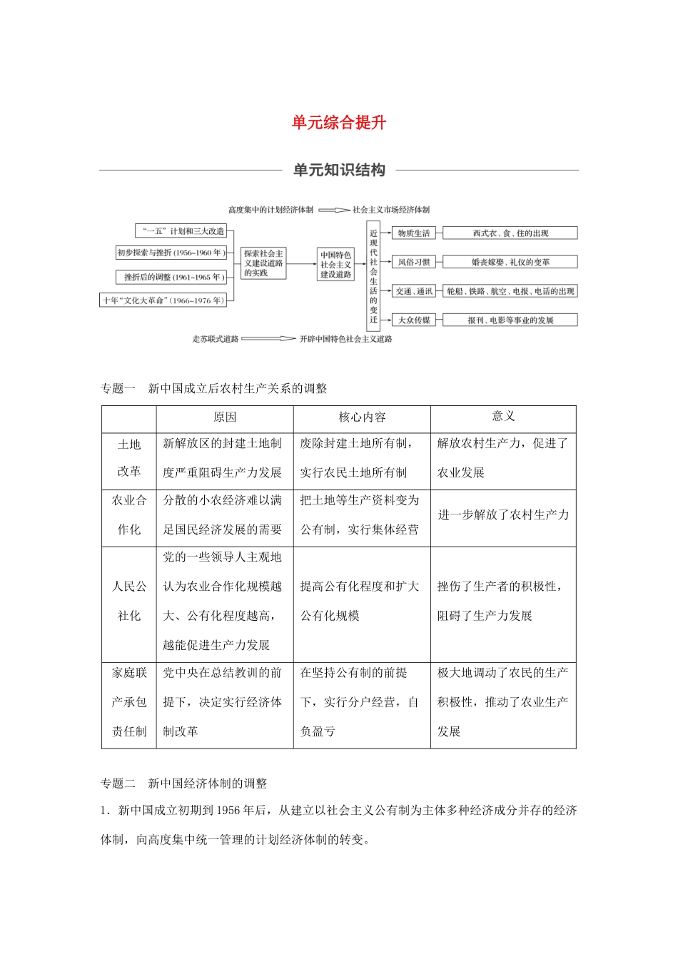 （鲁京津琼专用）高考历史大一轮复习 第八单元 中国特色社会主义建设的道路与社会生活的变迁单元综合提升教案（含解析）新人教版-新人教版高三全册历史教案_第1页