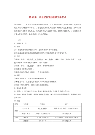 （鲁京津琼专用）高考历史大一轮复习 第十四单元 西方的人文精神与科技文艺的发展 第40讲 19世纪以来的世界文学艺术教案（含解析）新人教版-新人教版高三全册历史教案
