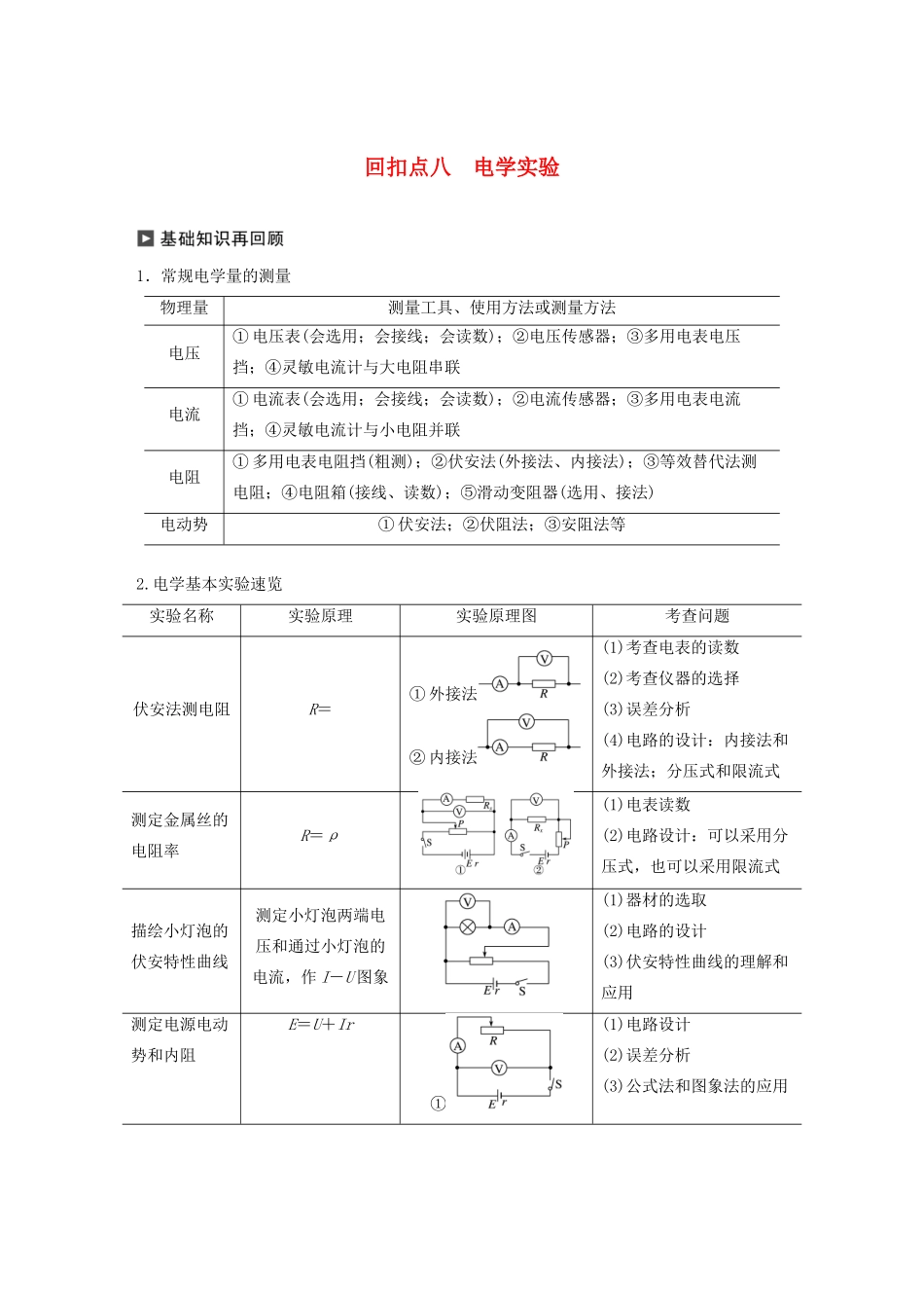 （通用版）高考物理二轮复习 考前十天回扣 回扣点八 电学实验教案-人教版高三全册物理教案_第1页