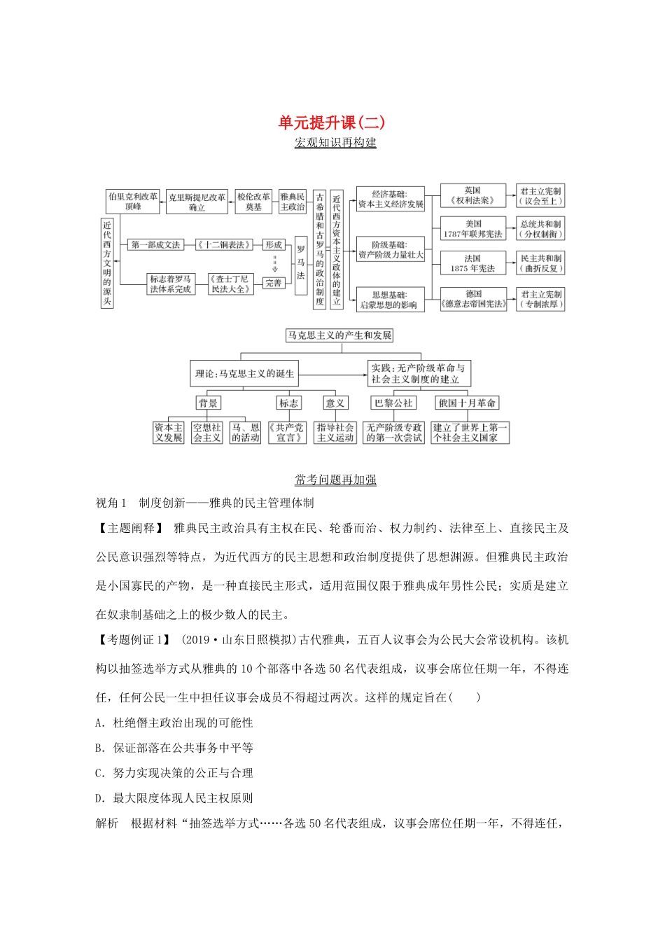 （鲁京专用）2020版高考历史总复习 第2单元 西方政治文明的进程 单元提升课（二）教案（含解析）岳麓版-岳麓版高三全册历史教案_第1页