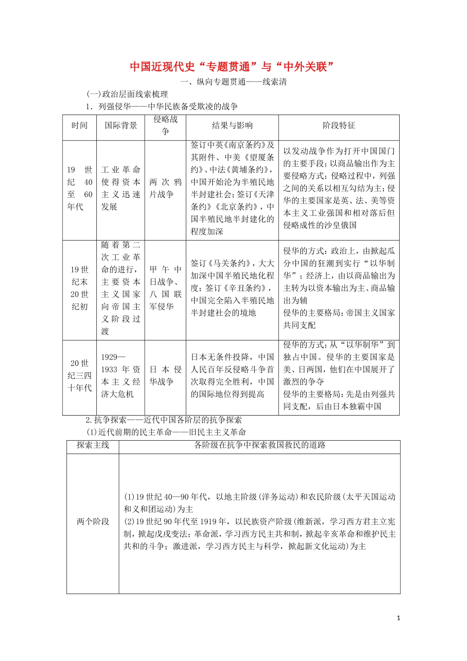（通史版）高考历史二轮复习 第1部分 第2篇 中国近现代史“专题贯通”与“中外关联”教师用书-人教版高三全册历史教案_第1页