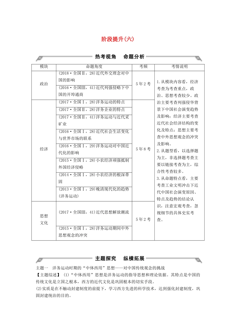 （通史版）版高考历史大一轮复习 阶段六 中国近代化的开端 阶段提升（六）教案（含解析）新人教版-新人教版高三全册历史教案_第1页