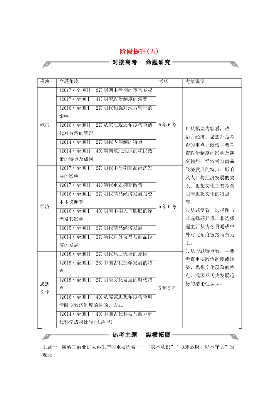 （通史版）版高考历史大一轮复习 阶段五 古代中华文明的繁荣与危机 阶段提升（五）教案（含解析）人民版-人民版高三全册历史教案_第1页