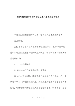 疾病预防控制中心关于安全生产工作总结的报告