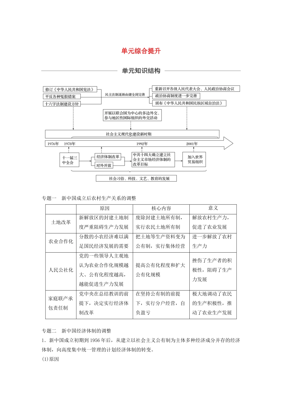 （通史版）版高考历史大一轮复习 第十单元 中国现代化建设道路的新探索单元综合提升教案（含解析）新人教版-新人教版高三全册历史教案_第1页