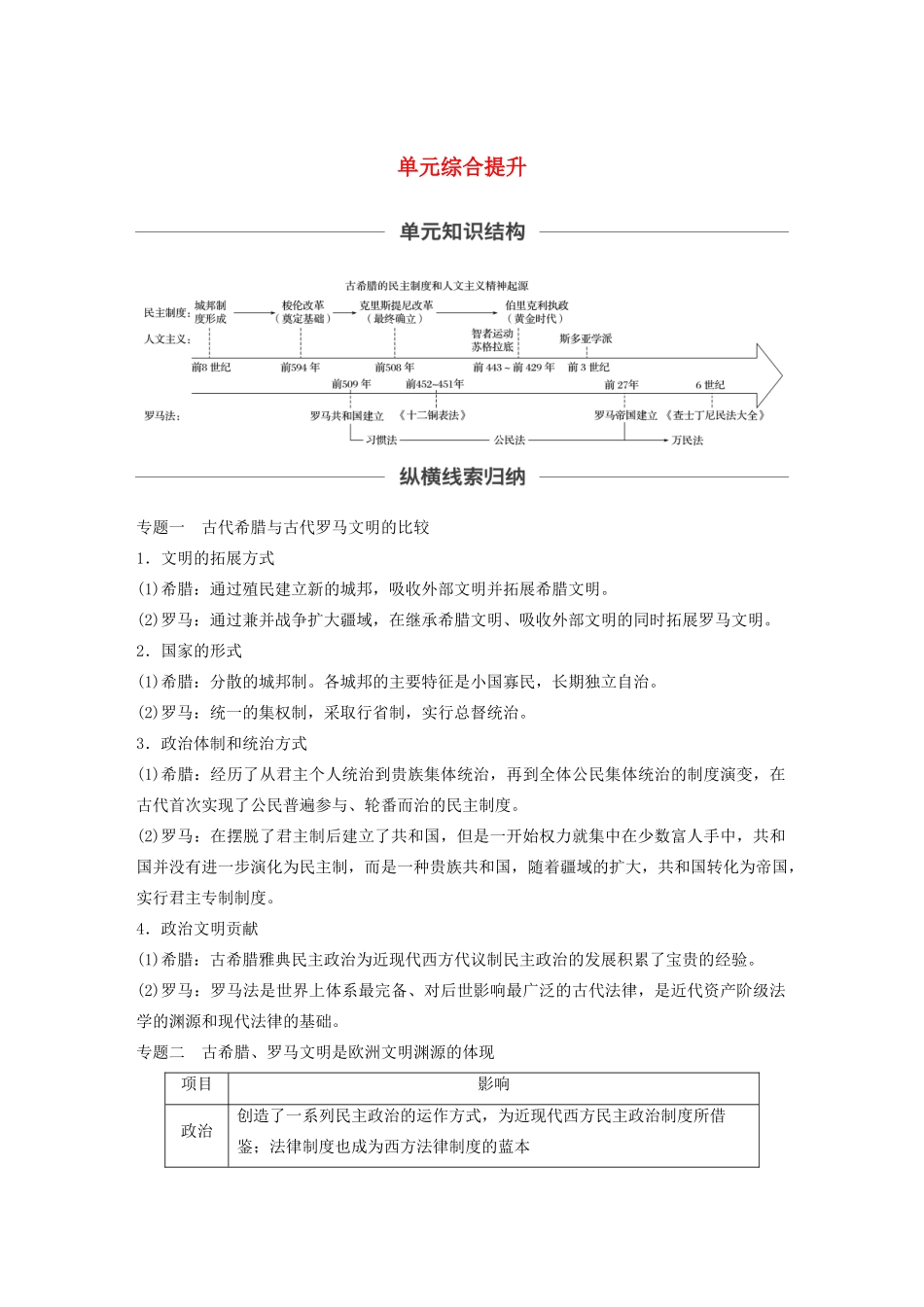 （通史版）版高考历史大一轮复习 第十一单元 古代西方文明的源头单元综合提升教案（含解析）新人教版-新人教版高三全册历史教案_第1页