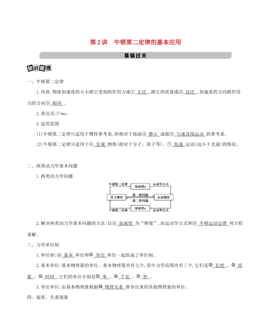 （课标版）高考物理一轮复习 第三章 牛顿运动定律 第2讲 牛顿第二定律的基本应用教案-人教版高三全册物理教案_第1页