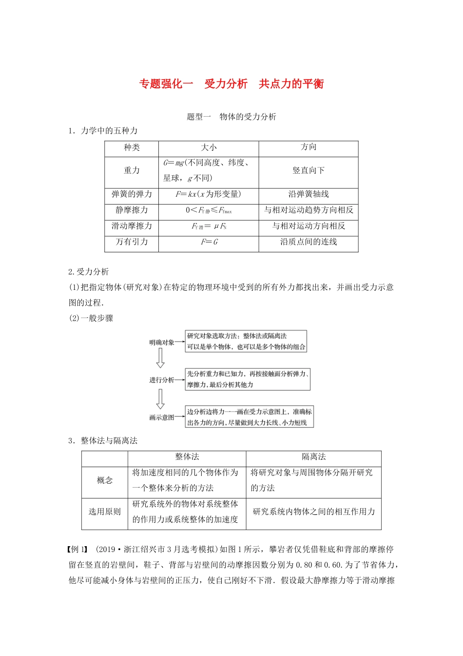 （浙江选考）高考物理一轮复习 第二章 专题强化一 受力分析 共点力的平衡教案-人教版高三全册物理教案_第1页