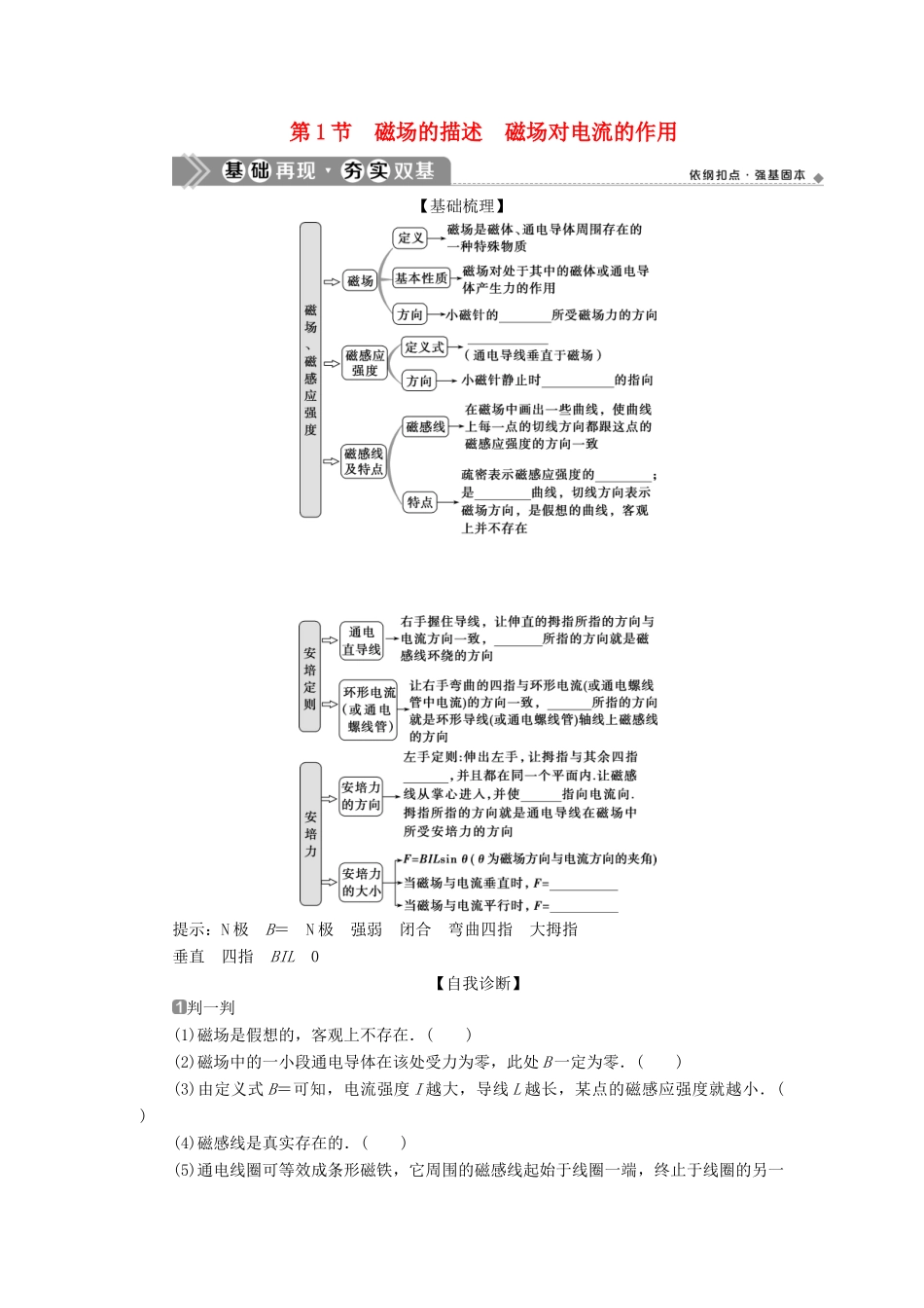 （浙江选考）版高考物理一轮复习 第八章 磁场 第1节 磁场的描述 磁场对电流的作用教案-人教版高三全册物理教案_第1页