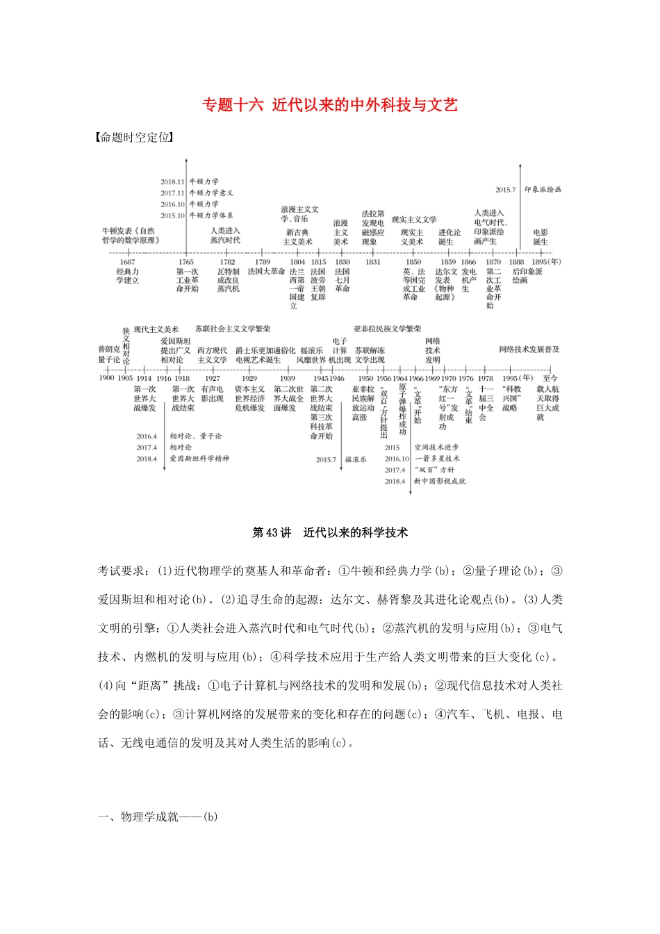 （浙江选考）版高考历史大一轮复习 专题十六 近代以来的中外科技与文艺 第43讲 近代以来的科学技术教案（含解析）人民版-人民版高三全册历史教案_第1页
