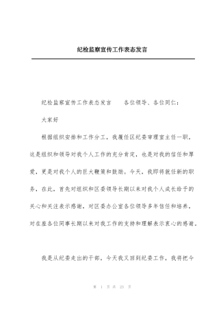 纪检监察宣传工作表态发言
