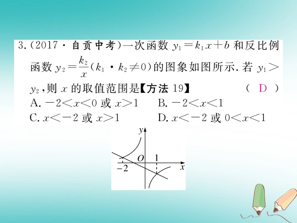 （河南专版）秋九年级数学上册 河南常考点强化训练专题 反比例函数与一次函数的综合习题讲评 （新版）北师大版-（新版）北师大版初中九年级上册数学_第3页