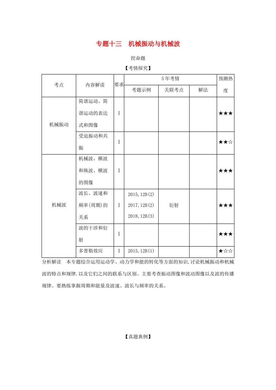 （江苏版 A版）物理总复习 专题十三 机械振动与机械波教师用书-江苏版高三全册物理教案_第1页