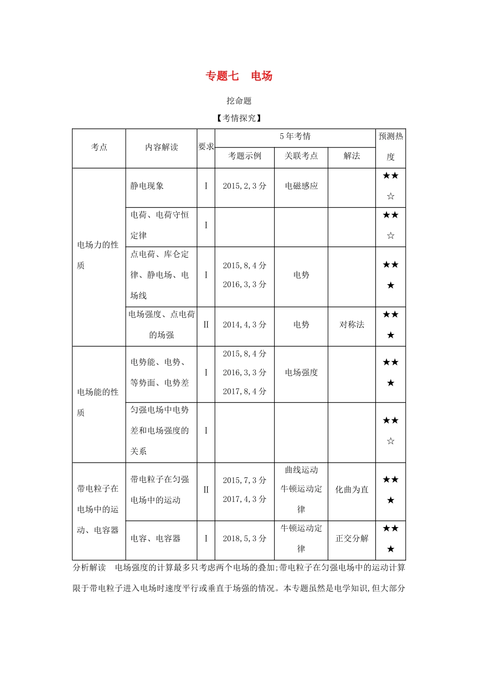 （江苏版 A版）物理总复习 专题七 电场教师用书-江苏版高三全册物理教案_第1页