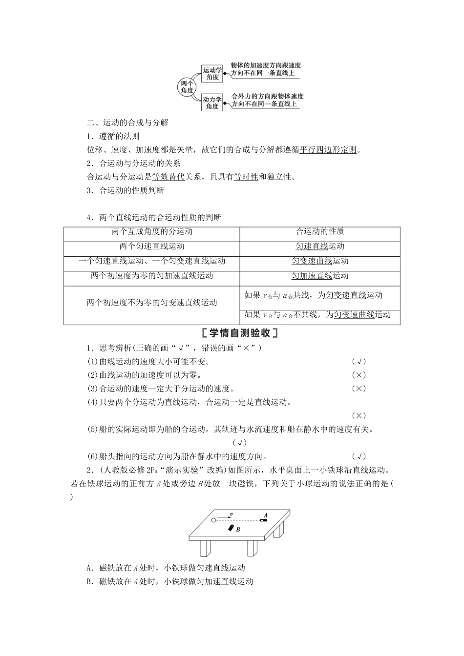 （江苏专用）高考物理一轮复习 第4章 曲线运动 万有引力与航天 第1节 曲线运动、运动的合成与分解教案-人教版高三全册物理教案_第2页