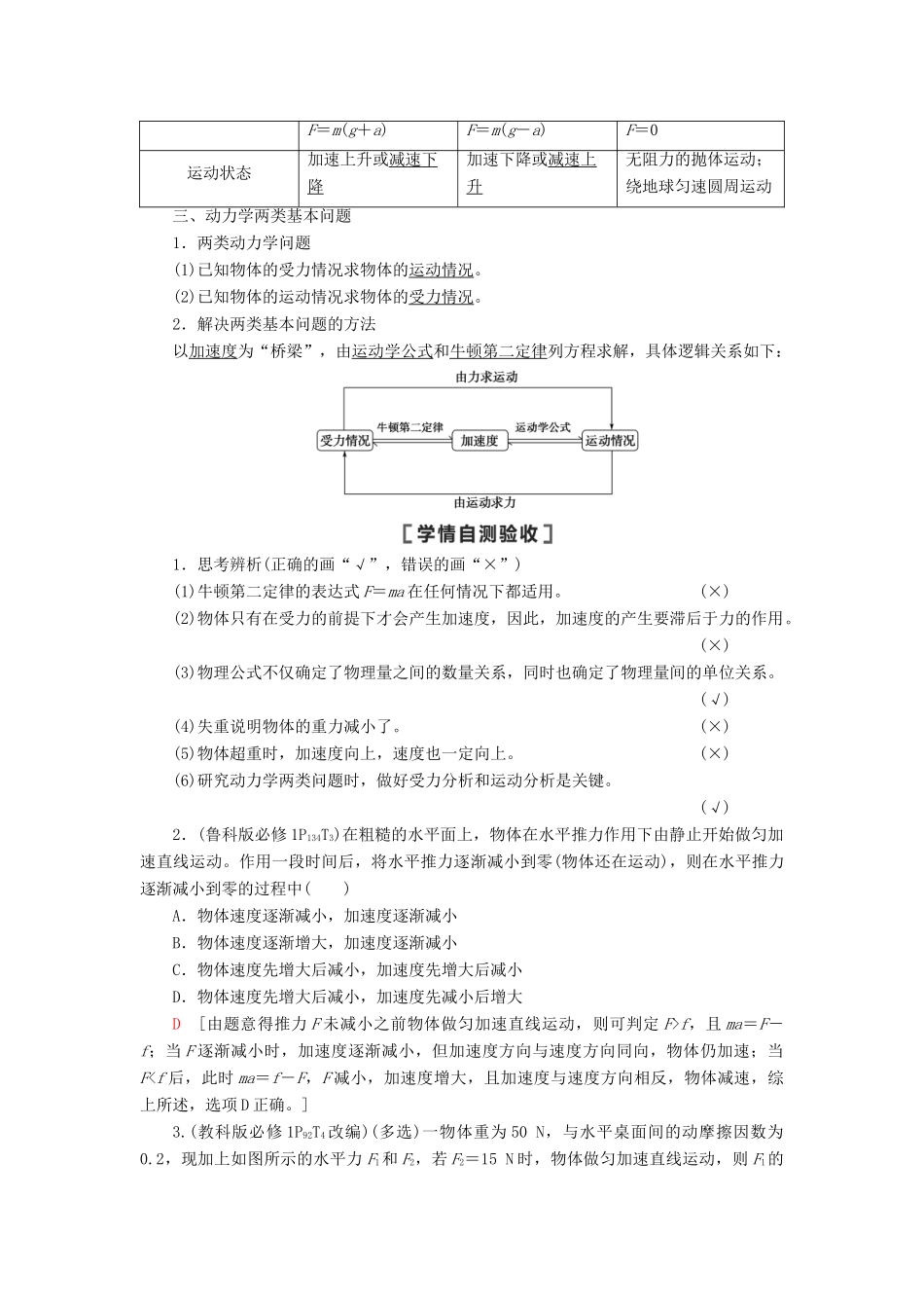 （江苏专用）高考物理一轮复习 第3章 牛顿运动定律 第2节 牛顿第二定律、两类动力学问题教案-人教版高三全册物理教案_第2页