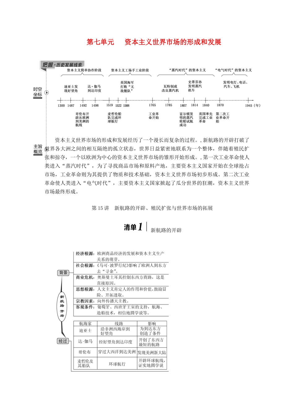 （江苏专用）版高考历史大一轮复习 模块二 第七单元 资本主义世界市场的形成和发展 第15讲 新航路的开辟、殖民扩张与世界市场的拓展教案（含解析）人民版-人民版高三全册历史教案_第1页