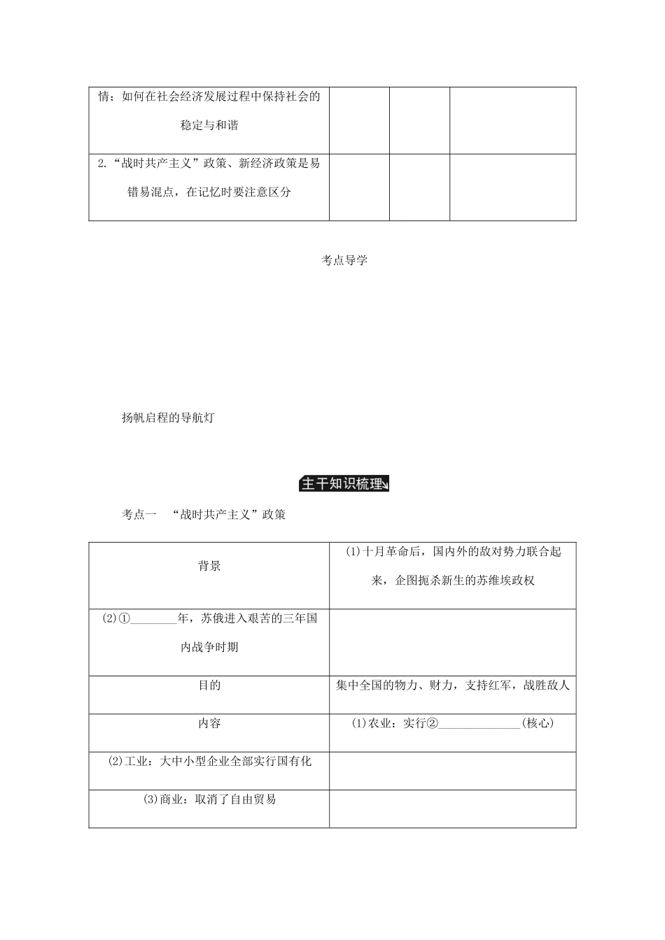 （江苏专版）高考历史总复习 第十四单元 苏联的社会主义建设 第28讲 从战时共产主义政策到 新经济政策教程讲义-人教版高三全册历史教案_第2页