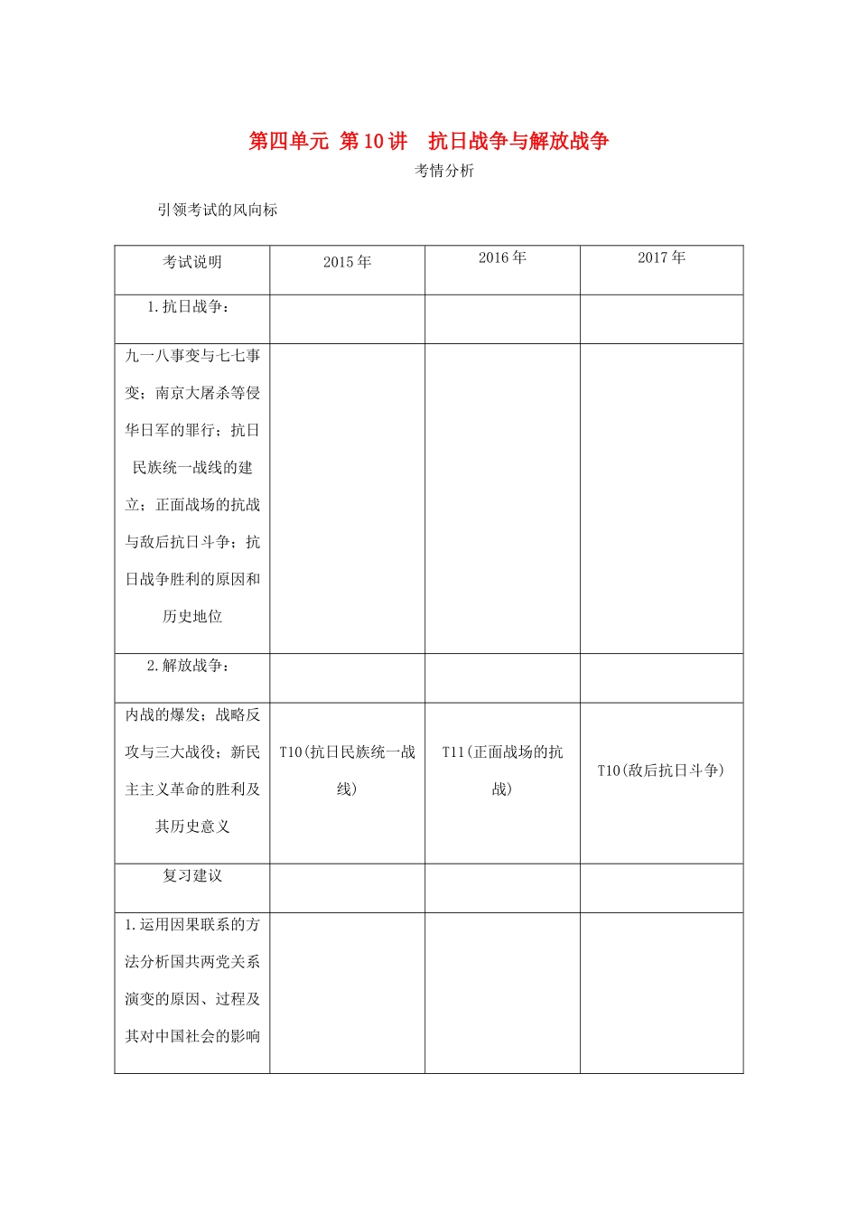 （江苏专版）高考历史总复习 第四单元 近代中国反侵略 第10讲 抗日战争与解放战争教程讲义-人教版高三全册历史教案_第1页
