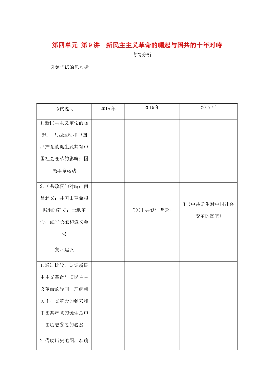 （江苏专版）高考历史总复习 第四单元 近代中国反侵略 第9讲 新民主主义革命的崛起与国共的十年对峙教程讲义-人教版高三全册历史教案_第1页