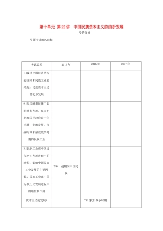（江苏专版）高考历史总复习 第十单元 近代中国经济结构的变动与资本主义的曲折发展 第22讲 中国民族资本主义的曲折发展教程讲义-人教版高三全册历史教案