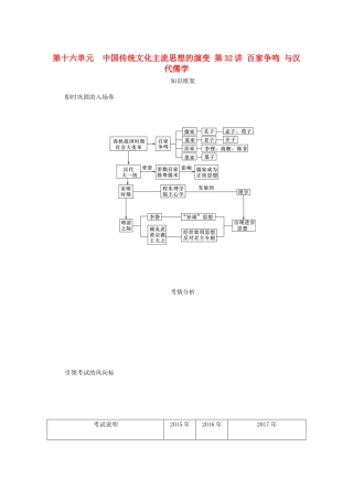 （江苏专版）高考历史总复习 第十六单元 中国传统文化主流思想的演变 第32讲 百家争鸣与汉代儒学教程讲义-人教版高三全册历史教案