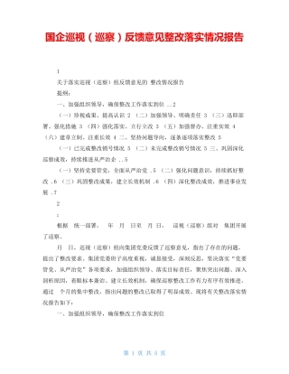 国企巡视(巡察)反馈意见整改落实情况报告 